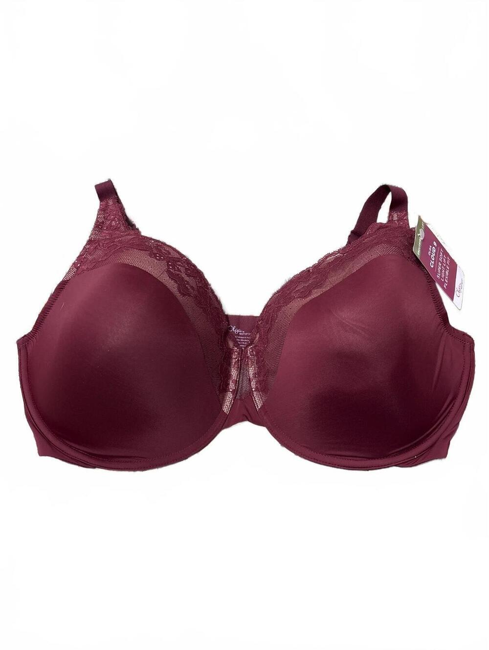 Olga by Warners Burgundy Lace Trim Bra 44DD